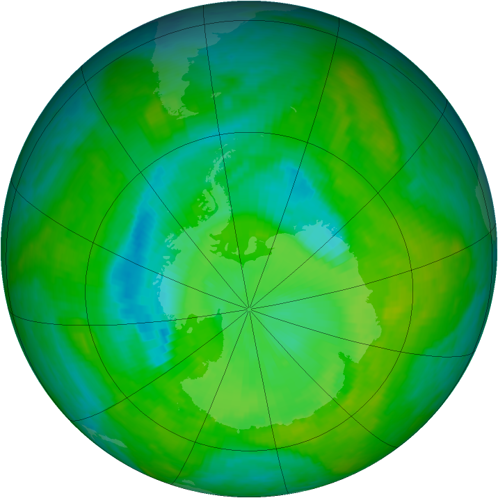 Antarctic ozone map for 15 December 1989